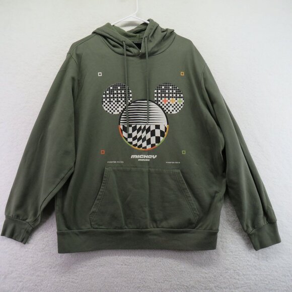 Disney Hoodie Mens Size Extra Large Mickey Mouse Logo Green Graphic Sweater - Picture 1 of 10